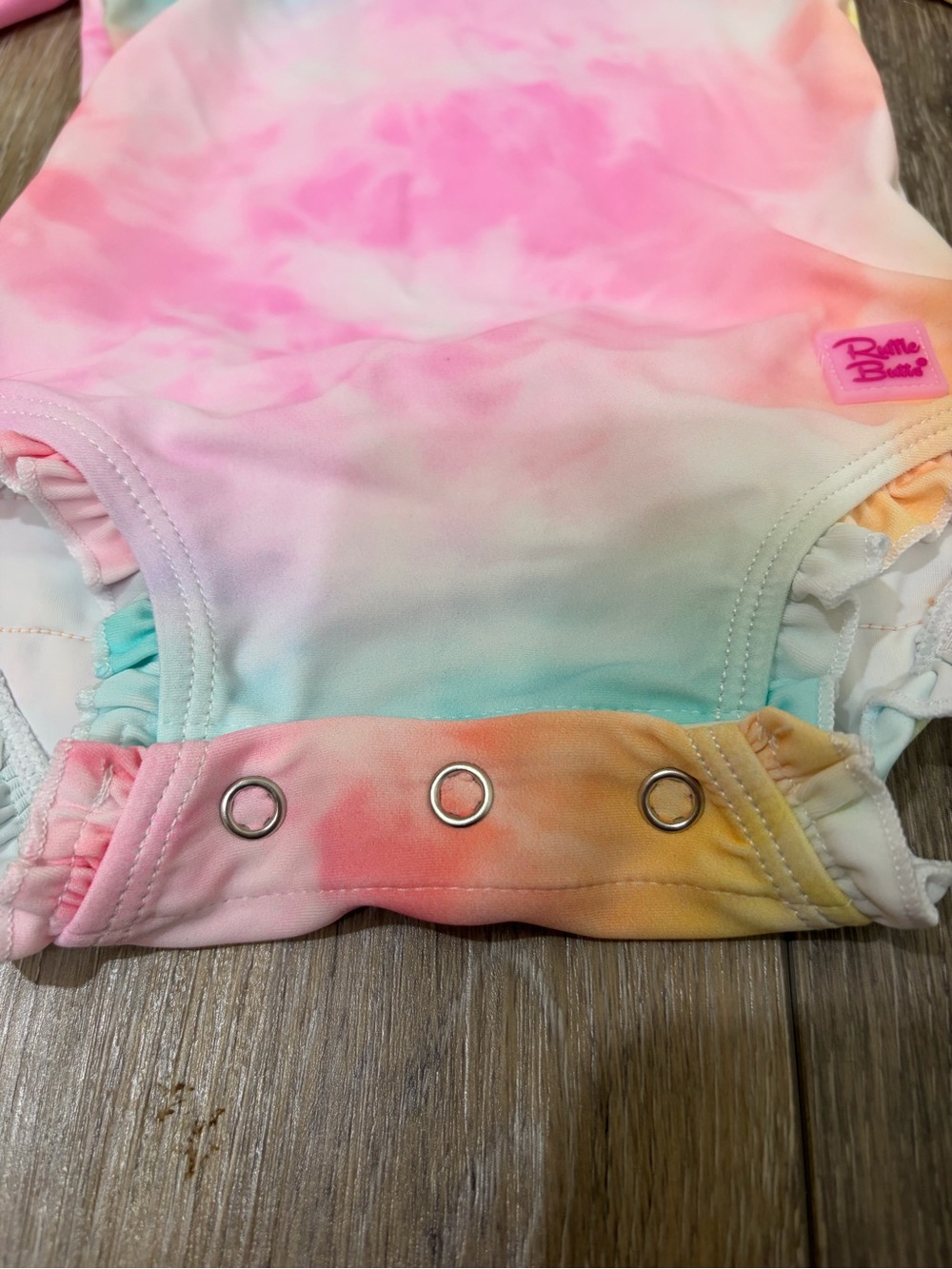 Ruffle Butts Pink & Orange Tie-Dye Baby Long Sleeve One-Piece Swim Suit - Picture 3 of 7